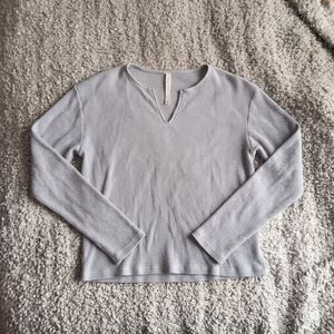 Babaton Light Gray Ribbed V-Notch Long Sleeve Top
